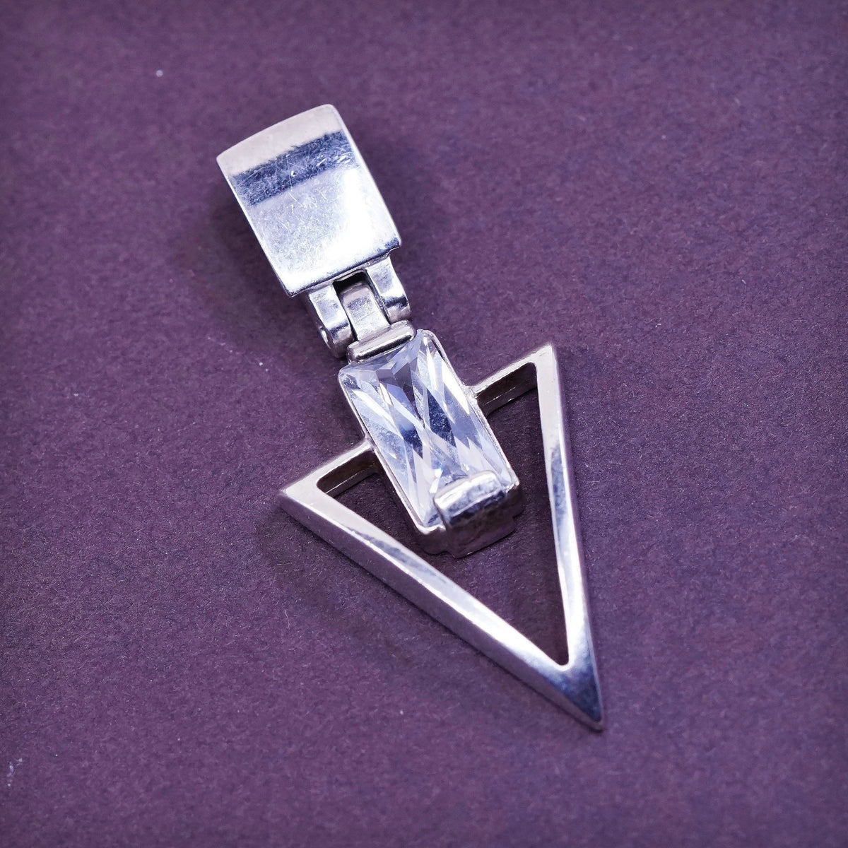 Vintage sterling silver handmade pendant, 925 triangular arrow w/ cz