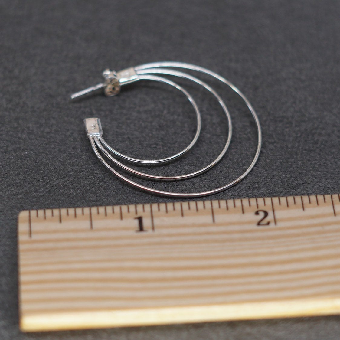 1.5", vintage Sterling silver handmade earrings, 925 hoops, huggie