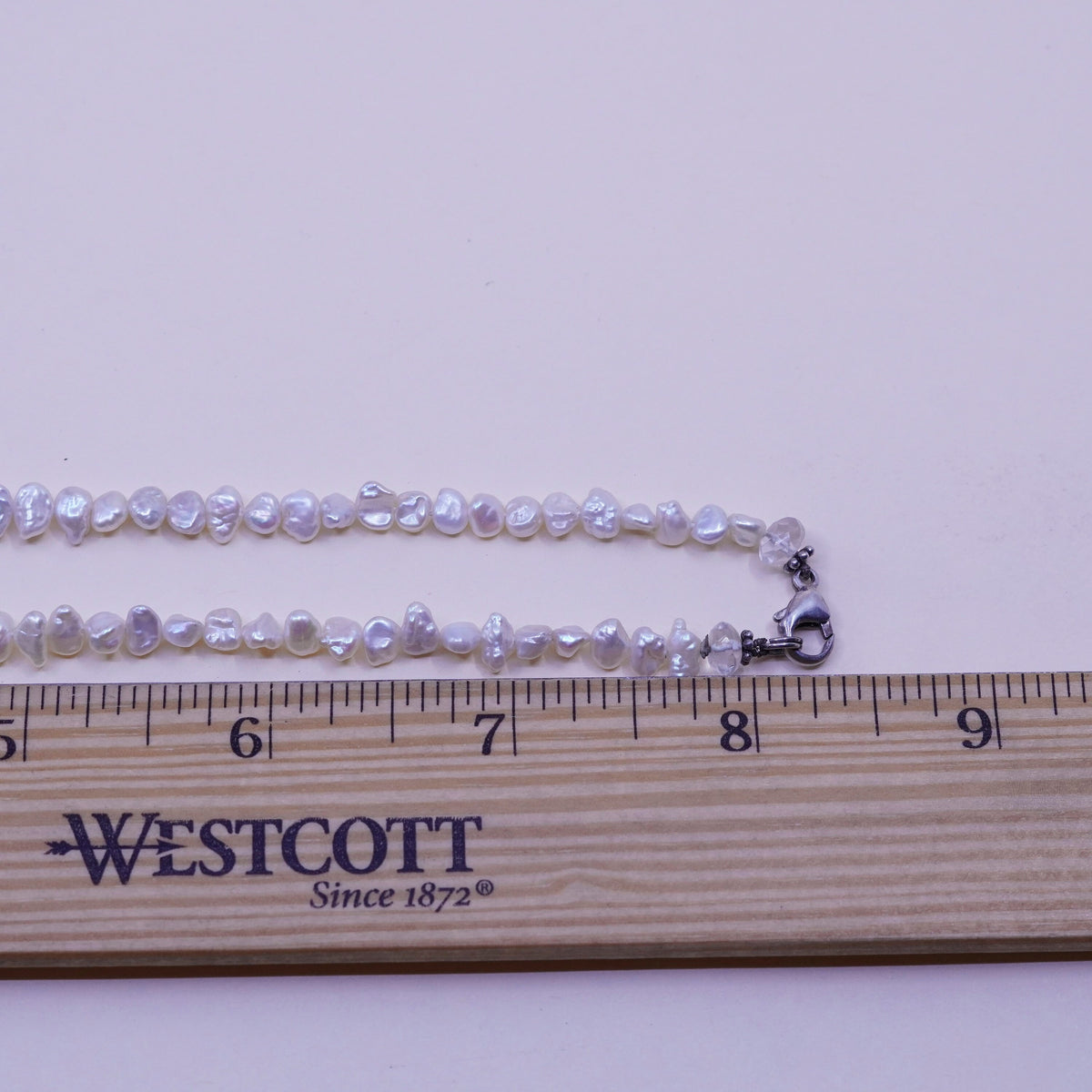 16”, Vintage pearl beads necklace chain with sterling 925 silver clasp