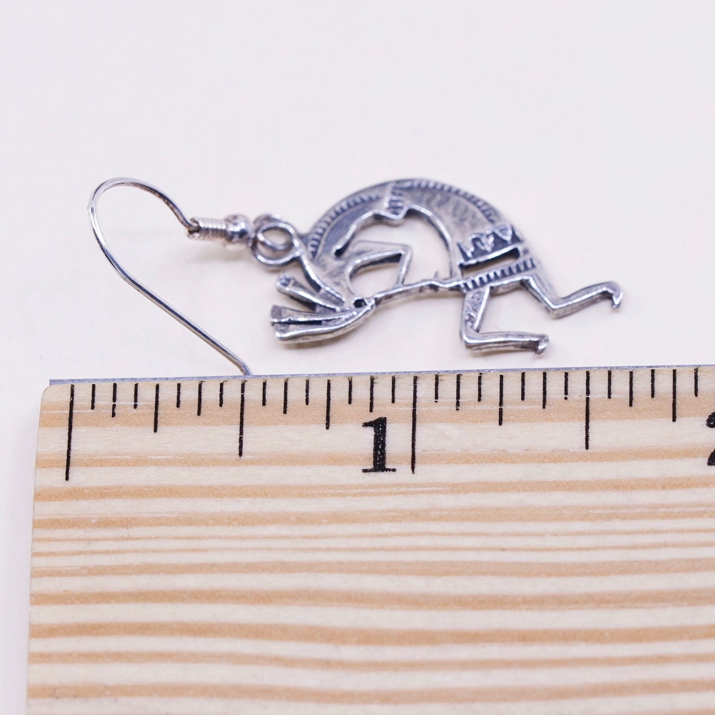 Vintage Sterling silver handmade earrings, fine 925 silver Kokopelli dangles