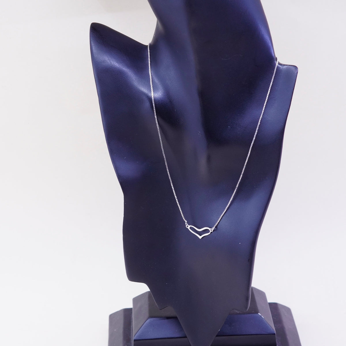 16”, vintage sterling silver handmade necklace, 925 box chain heart Pendant