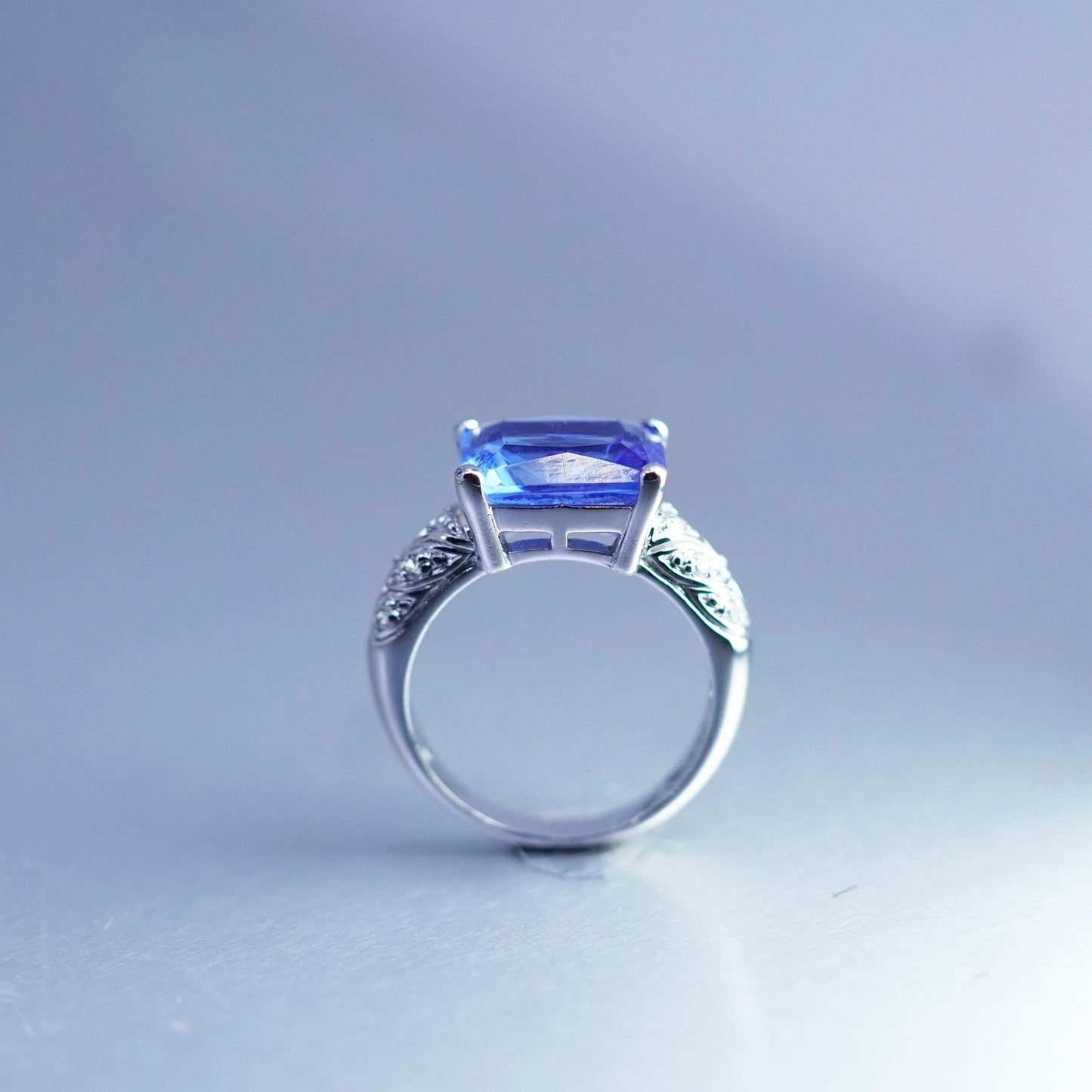 Size 8, vintage Sterling 925 silver handmade ring with blue Cz