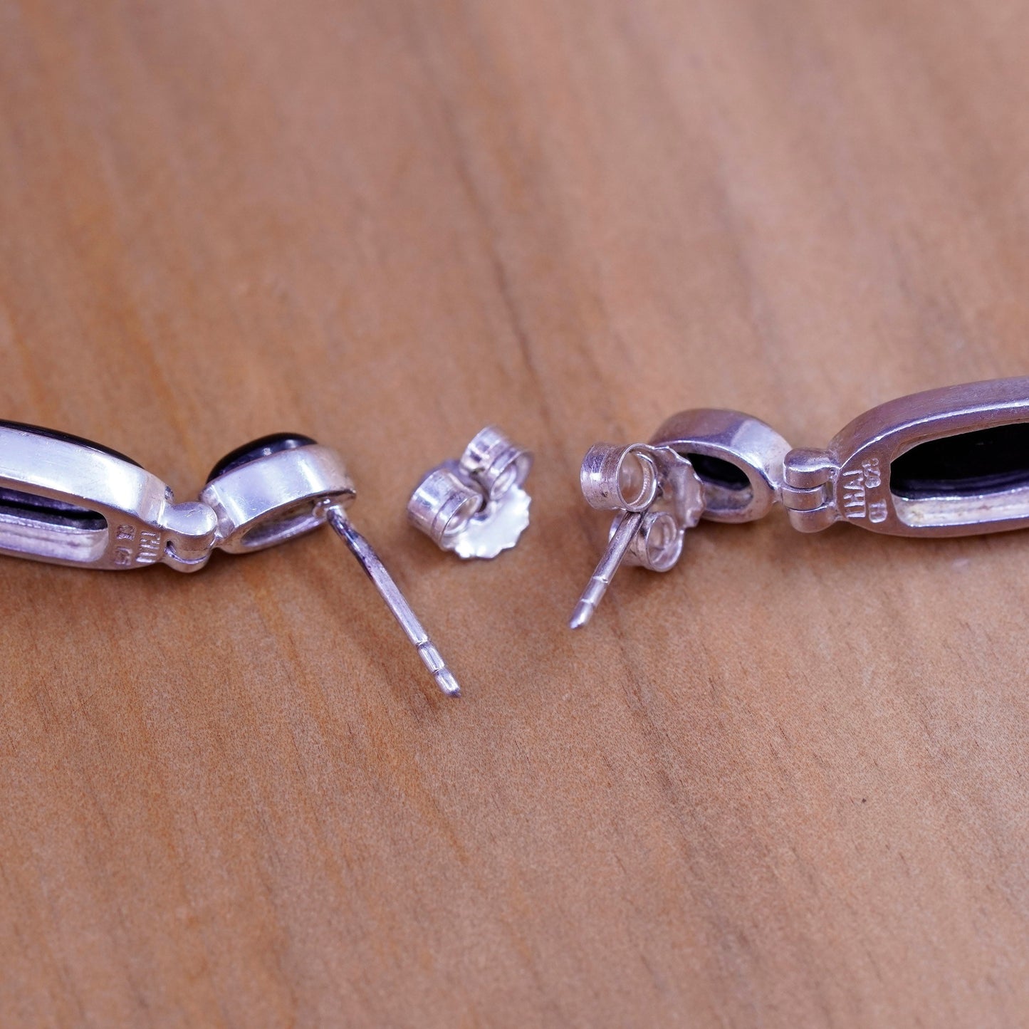 Vintage handmade sterling 925 silver earrings with obsidian dangles