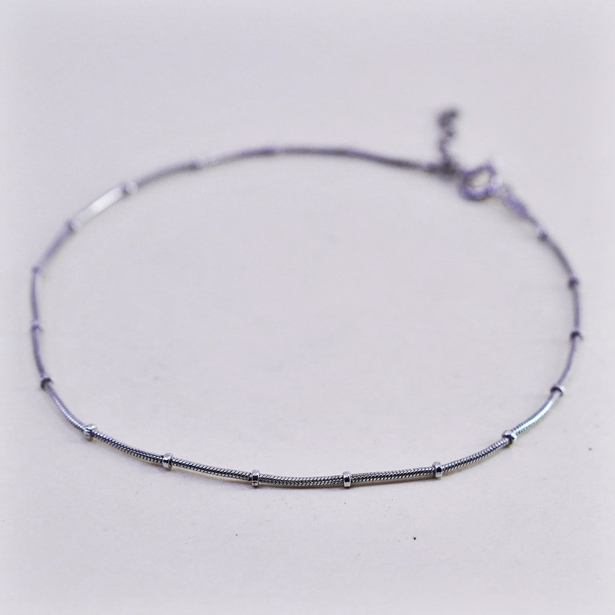 9”, Vintage Handmade sterling silver anklet, 925 snake chain with beads details
