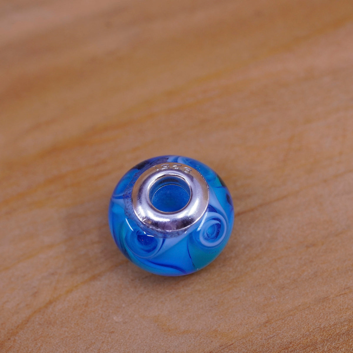Vintage handmade blue Murano glass bead Sterling 925 silver charm