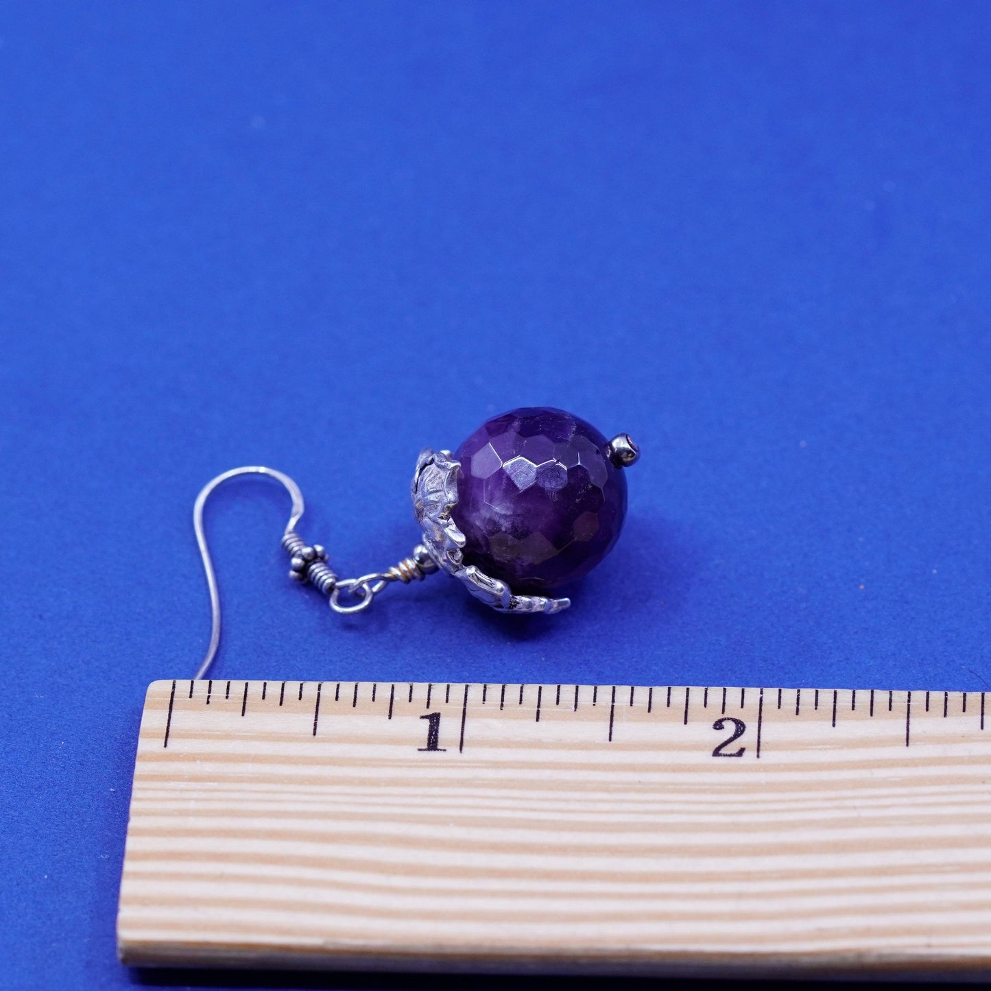 Vintage sterling 925 silver handmade leaf earrings with grape amethyst beads
