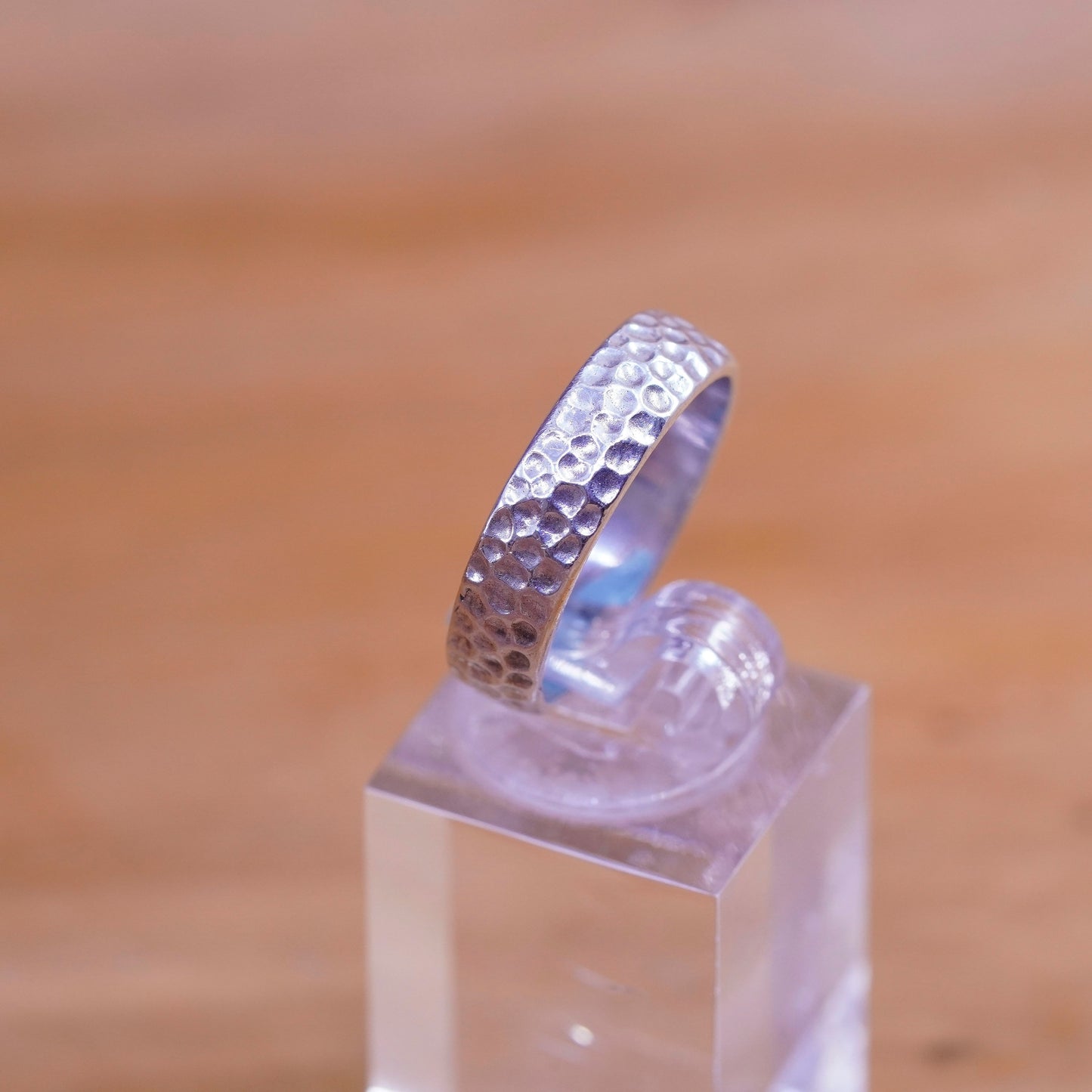 size 8, vintage Sterling silver handmade ring, 925 hammered wedding band