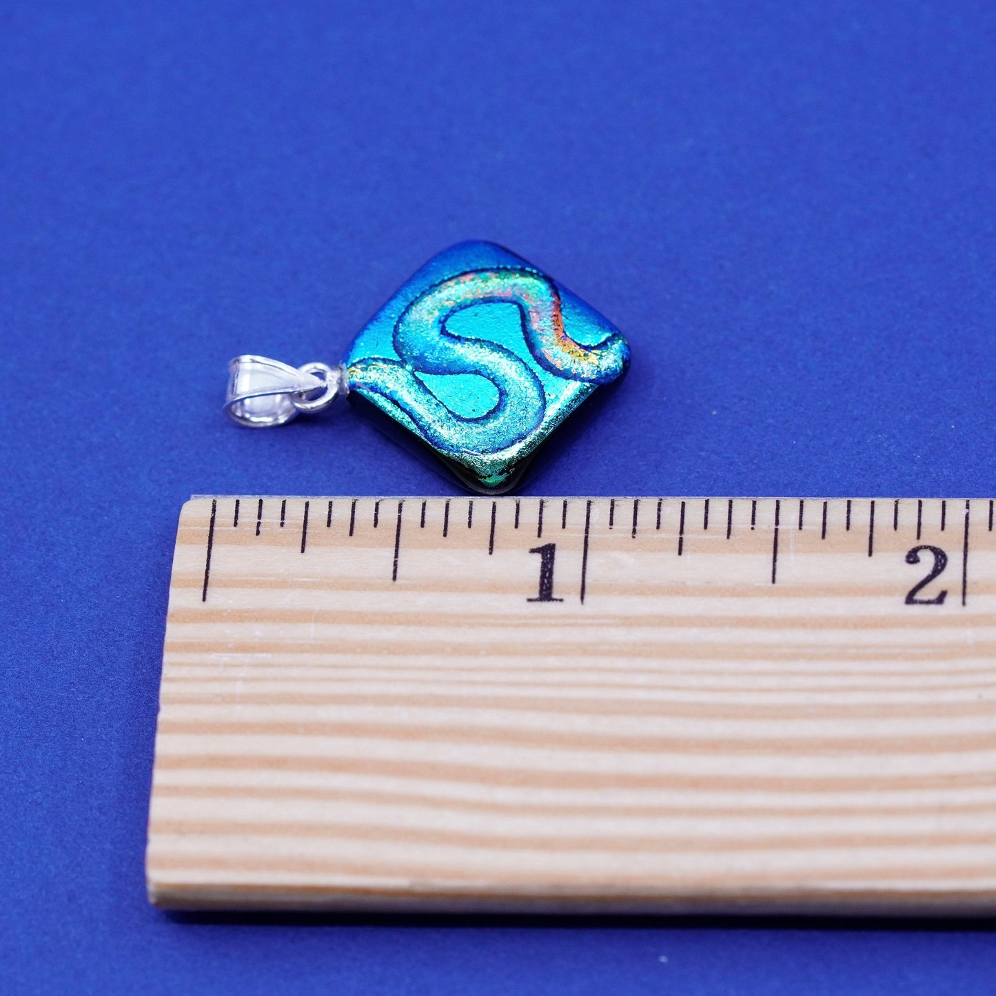 Vintage sterling 925 silver handmade pendant with dichroic glass