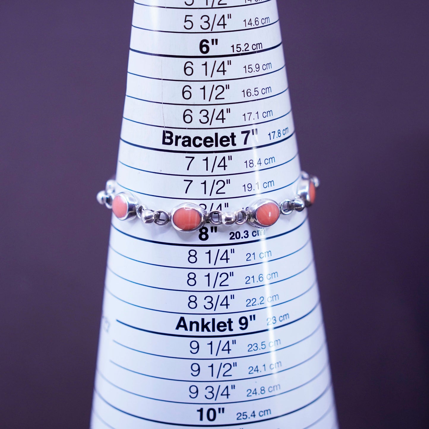 7.75”, vintage Sterling silver handmade bracelet, 925 chain with red agate
