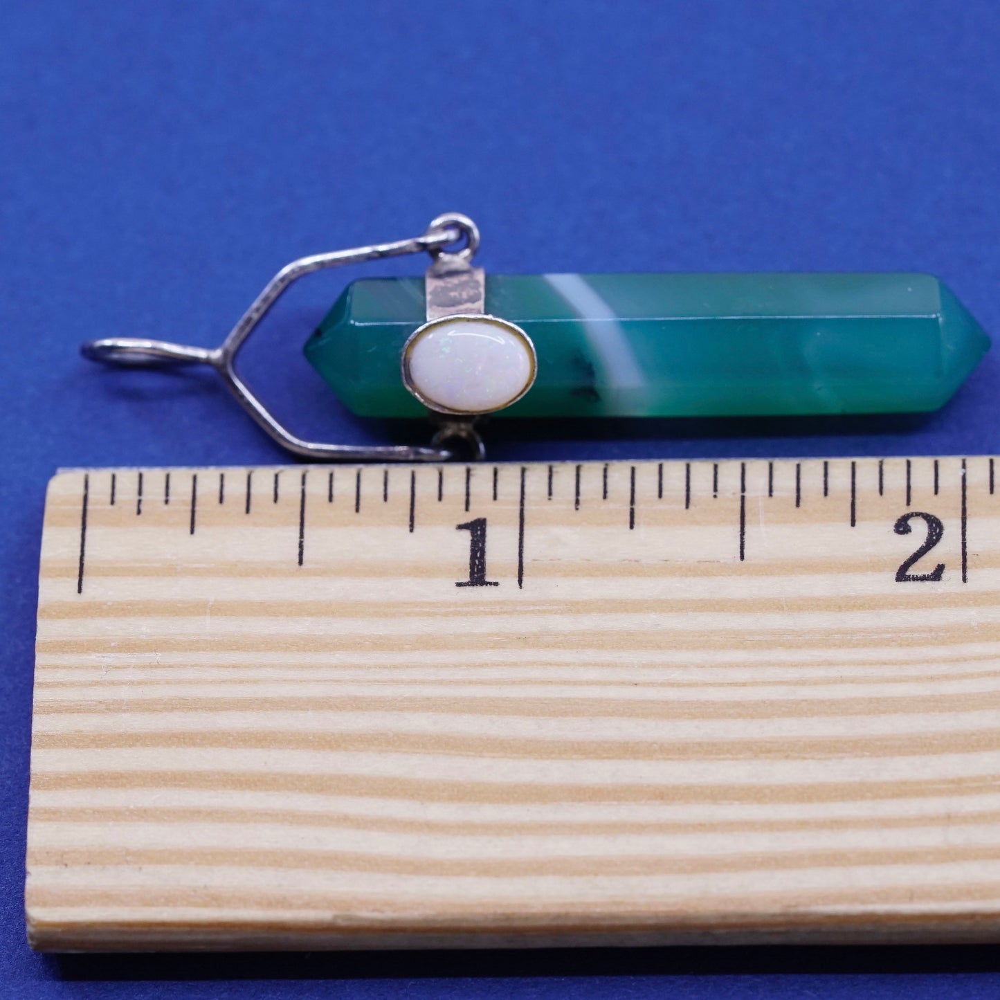 vtg handmade sterling silver charm, 925 healing crystal pendant Jade w/ opal