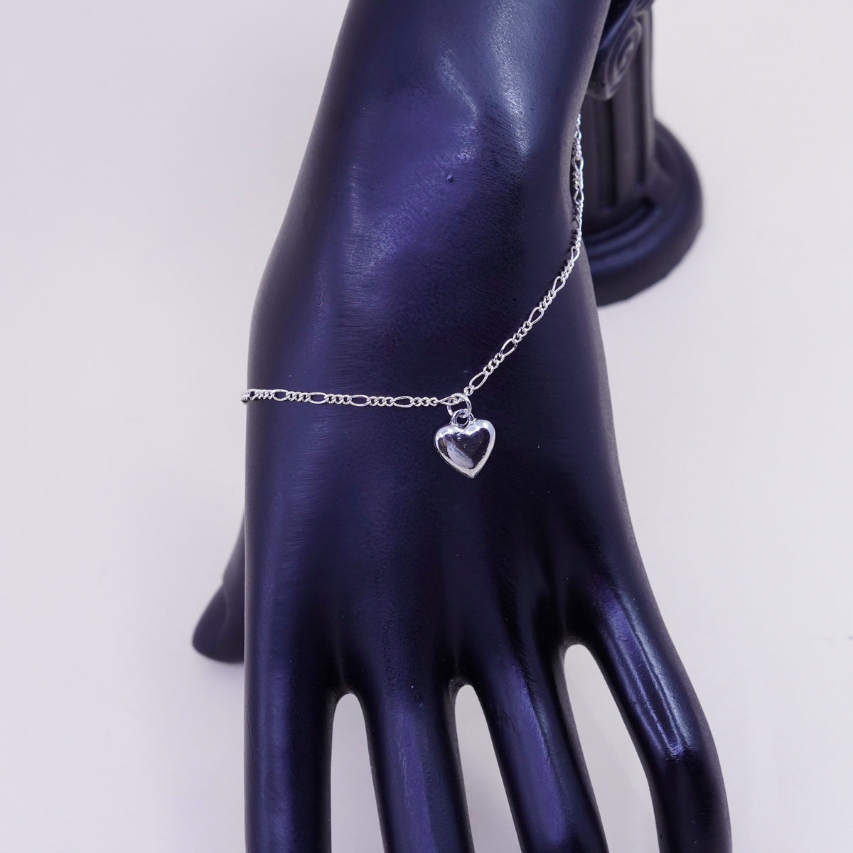 9.5”, Vintage sterling silver ankle bracelet, Italy 925 chain, figaro anklet