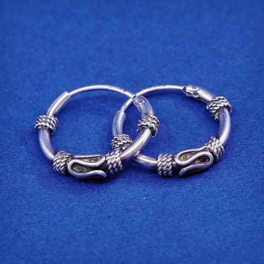 0.5”, vtg Sterling silver handmade earrings, 925 textured hoops, huggie