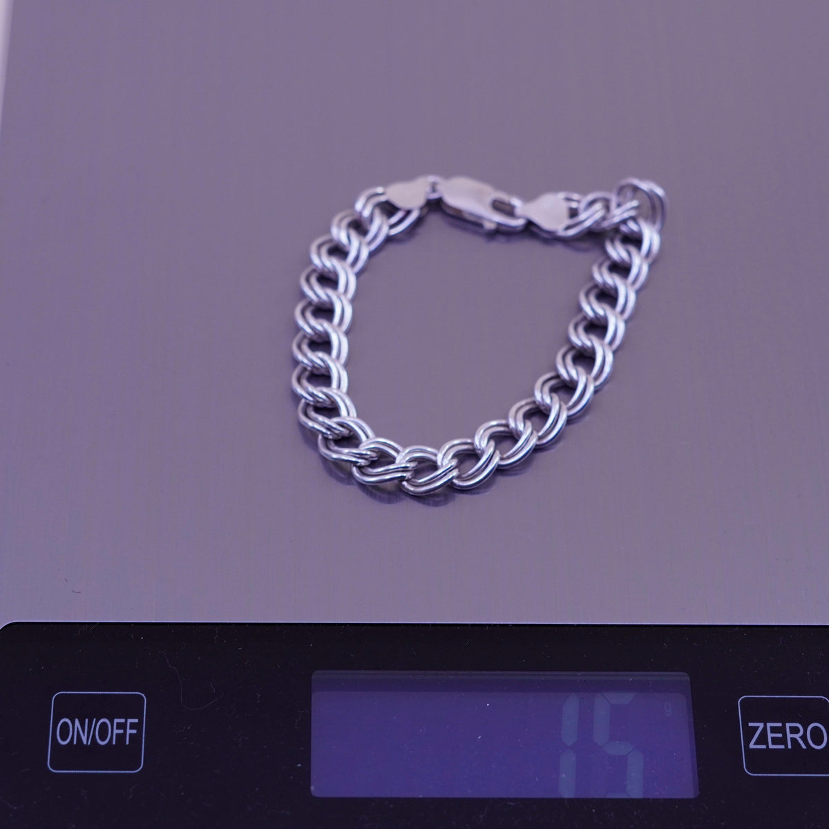 7”, 9mm, Vintage sterling silver double curb bracelet, 925 chain