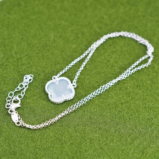 16+2”, dyadema sterling silver necklace, 925 circle chain lucky clover Pendant