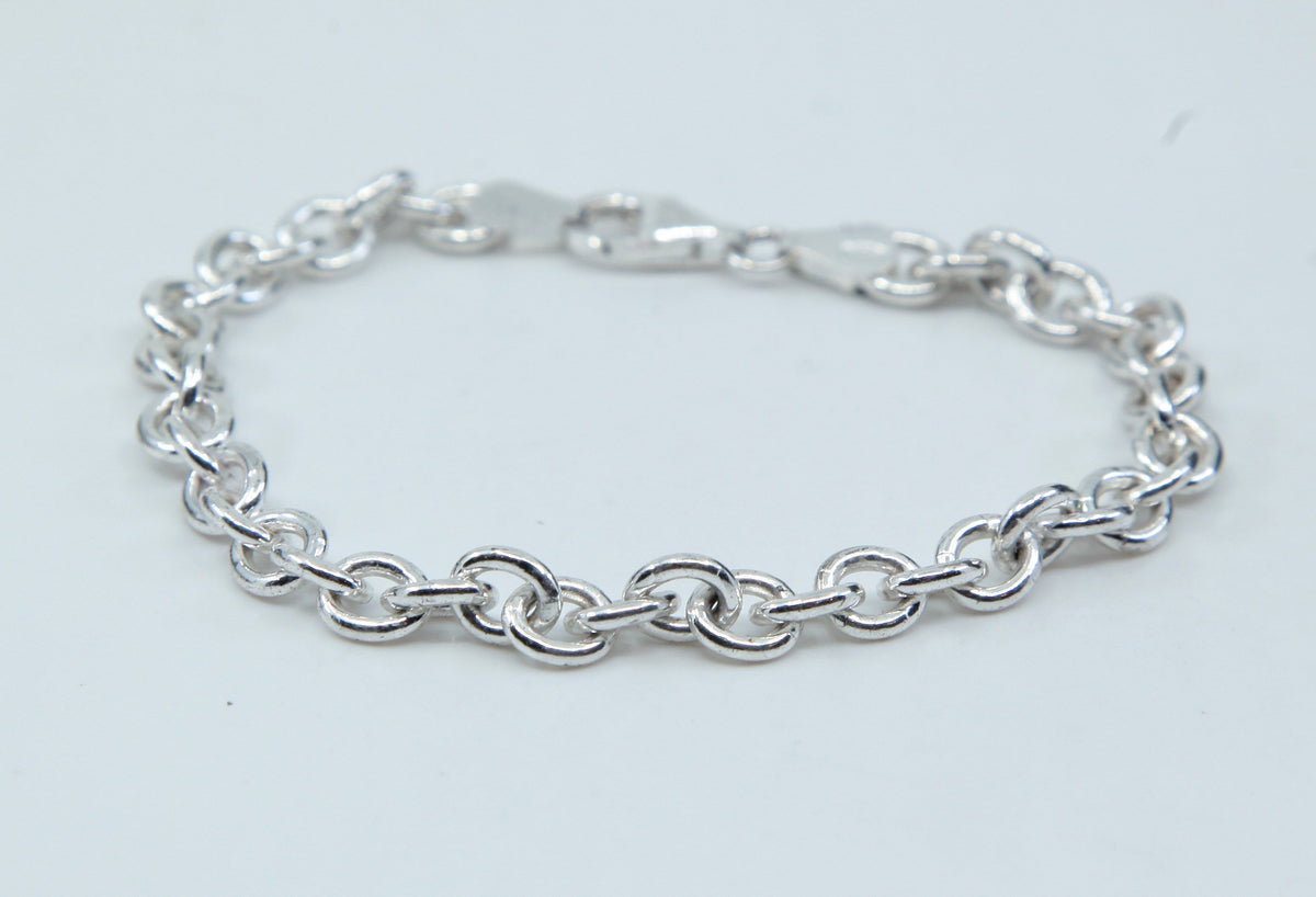 7.5", vtg sterling silver circle charm bracelet, 925 silver, stamped 925 italy