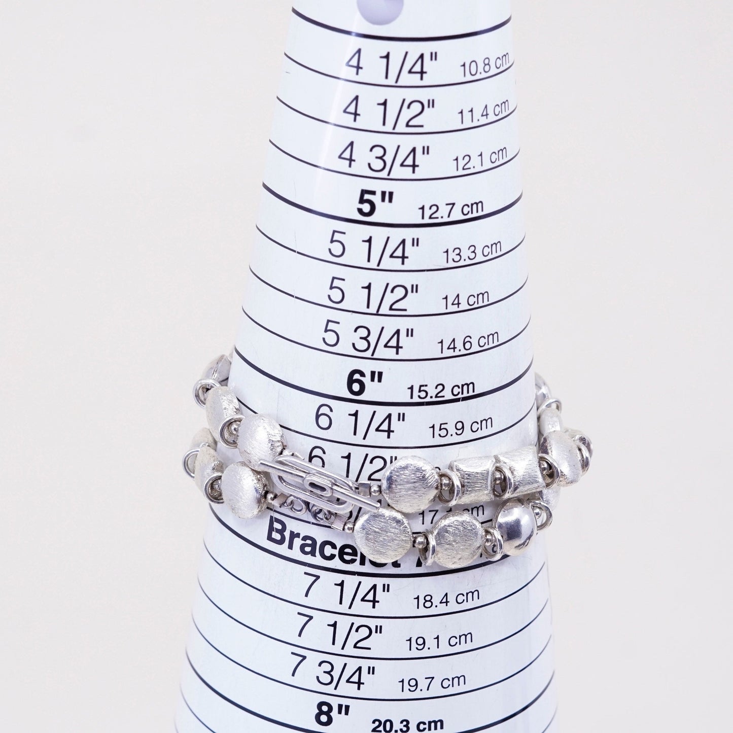 6.75”, Vintage mexico sterling silver double stands bracelet with textured disc
