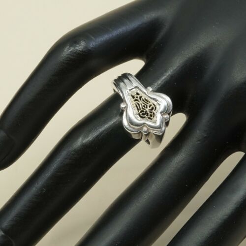 Size 6.5, Vtg Two Tone Sterling Silver Handmade Ring, 925 Band W/ 18K Filigree