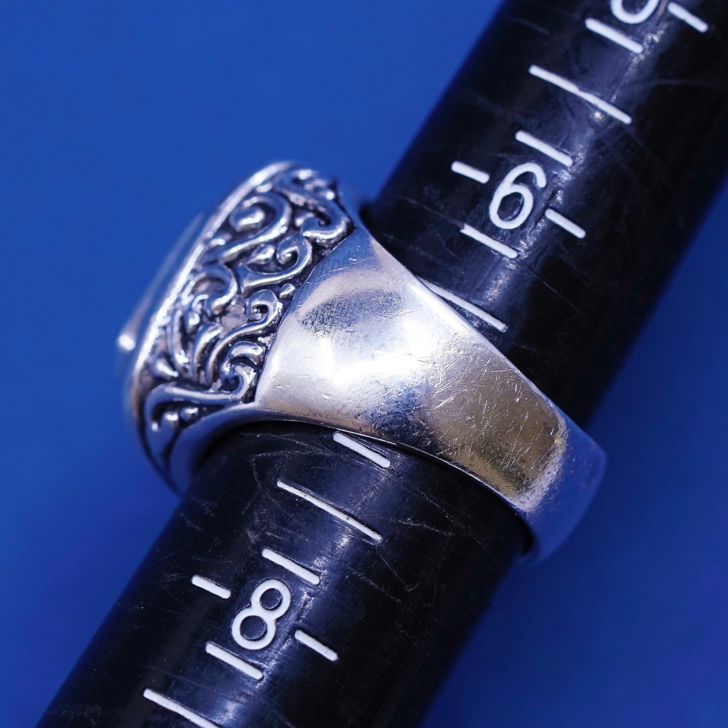 sz 7, vtg Sterling silver handmade statement ring, 925 w/ Cz N marcasite
