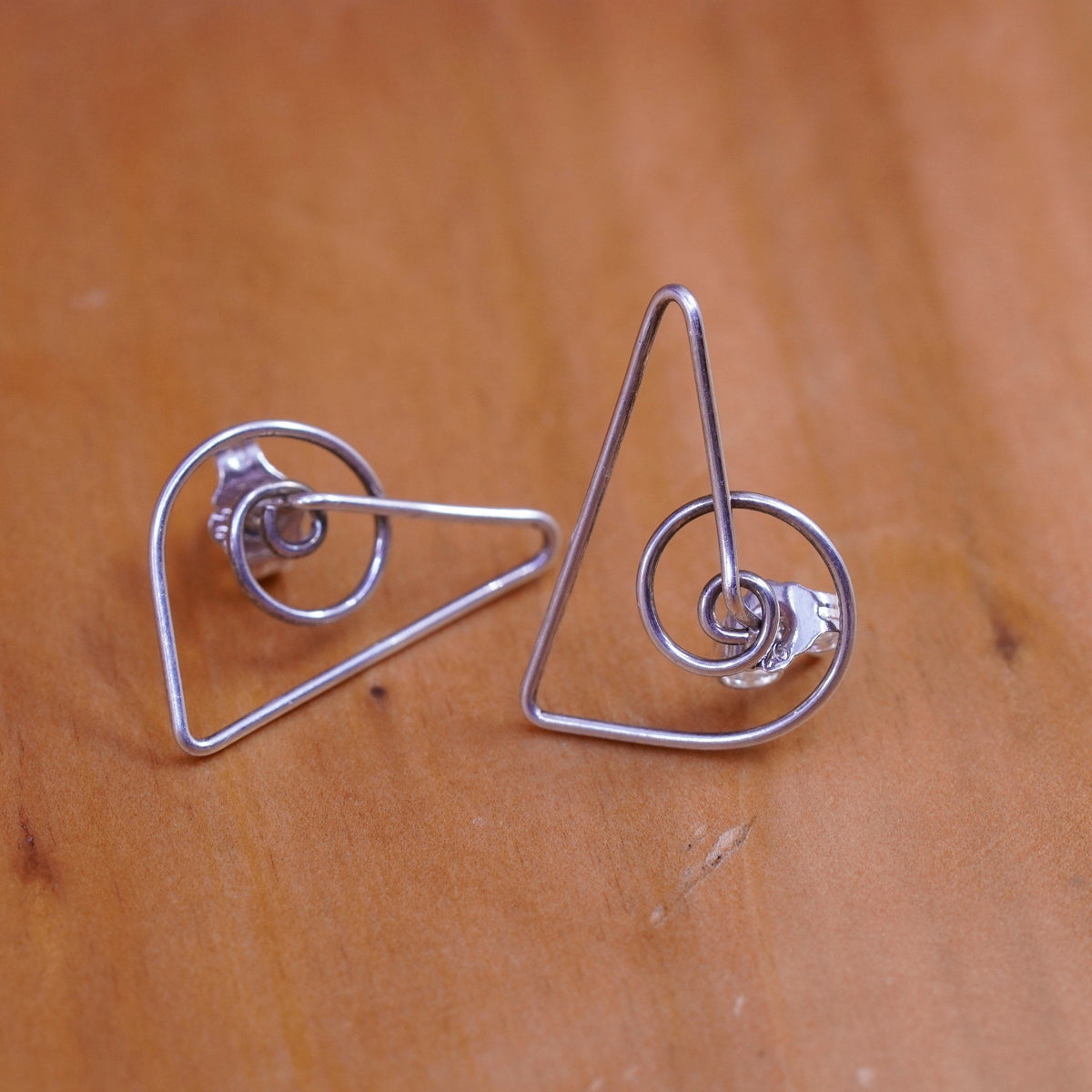 Vintage Sterling silver handmade earrings, 925 heart studs