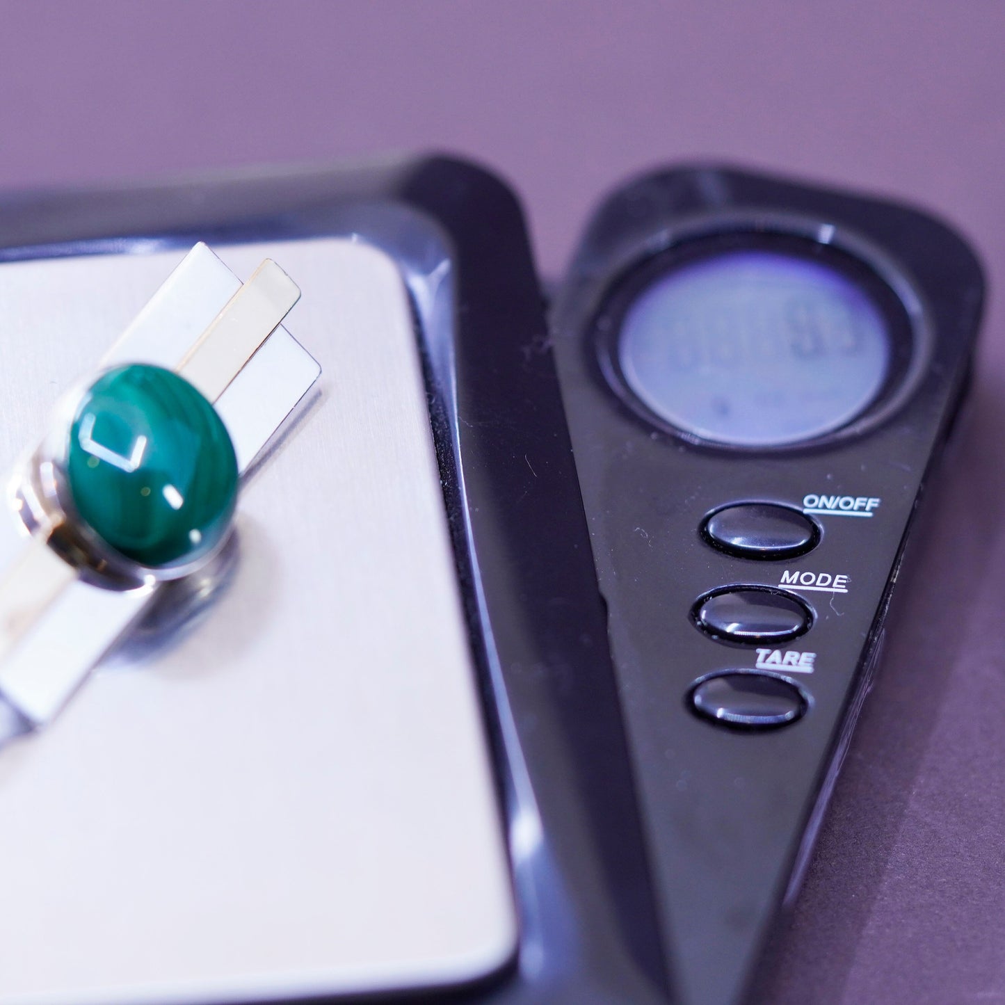Vintage PJP two tone sterling silver handmade brooch, modern 925 pin malachite