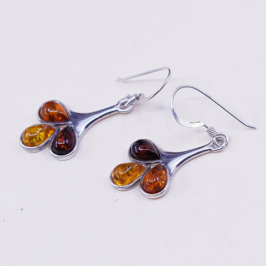 Vintage sterling 925 silver handmade earrings with teardrop honey Amber, silver tested