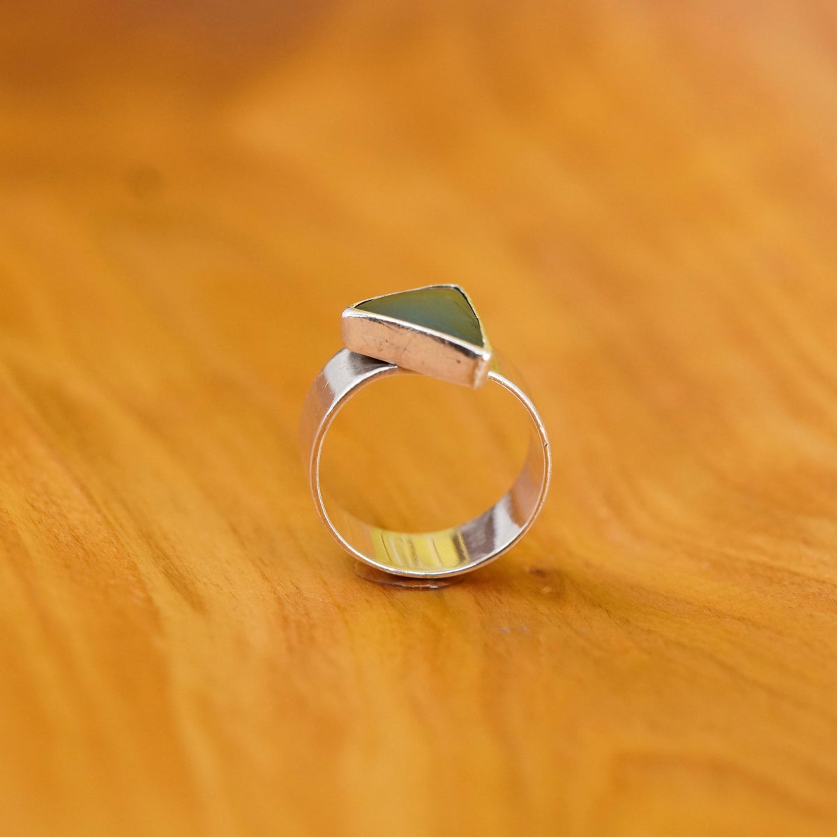 Size 7.25, vintage Sterling silver ring, 925 statement band w/ triangular jade