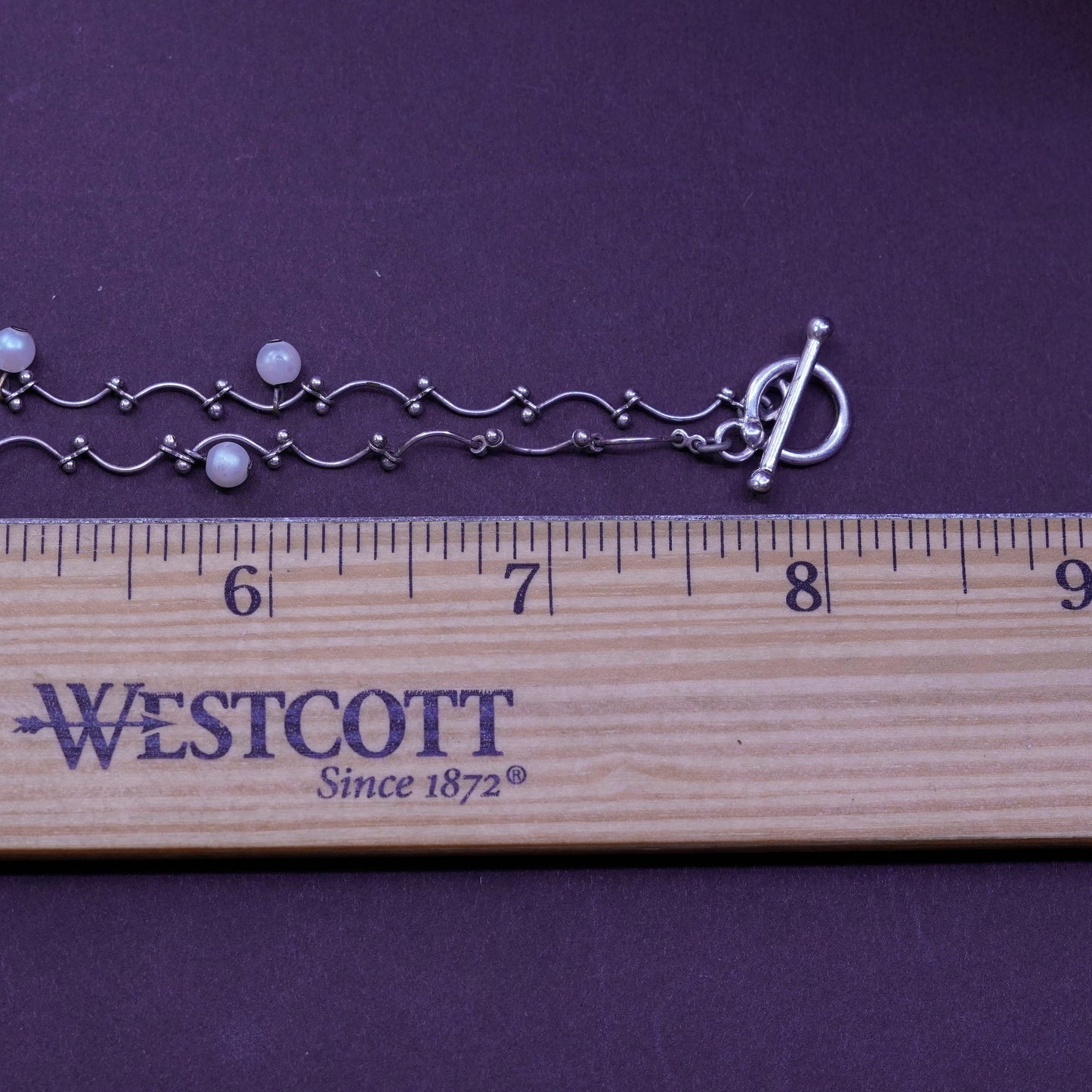 16”, vintage Sterling silver necklace, 925 dna chain with faux pearl