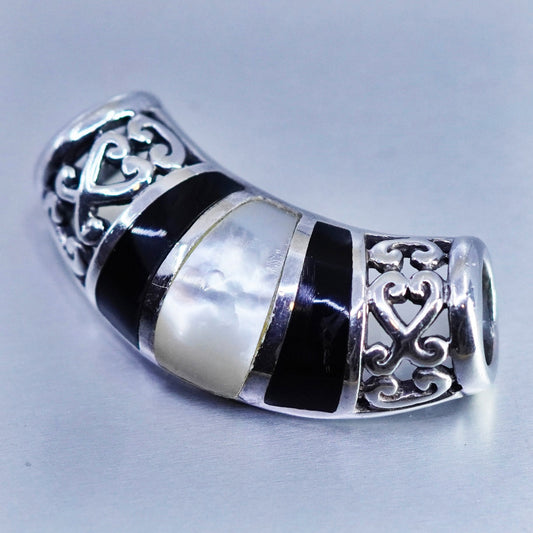 Vintage sterling 925 silver handmade Bali slide pendant w/ mother of pearl onyx