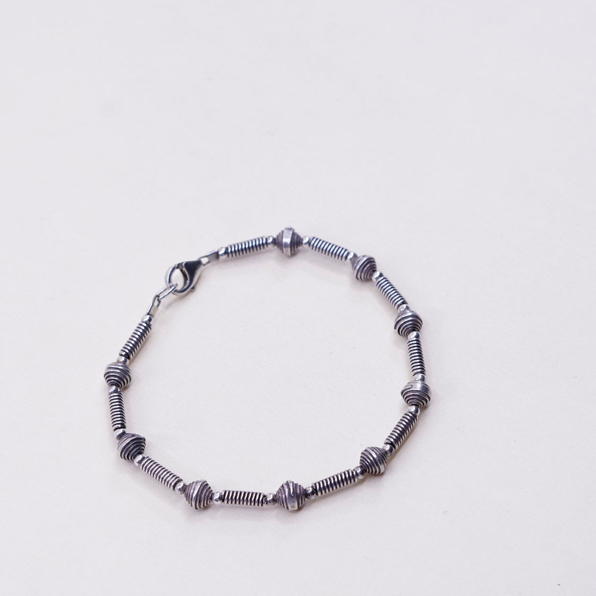 6.75”, 5mm, vtg handmade sterling silver, 925 textured beads with bar bracelet