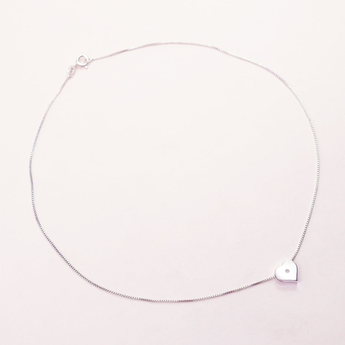 16”, sterling silver handmade necklace, 925 flatten circle chain heart Pendant