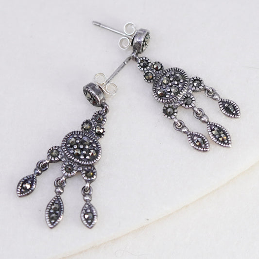 Vintage Sterling 925 silver handmade earrings with Marcasite