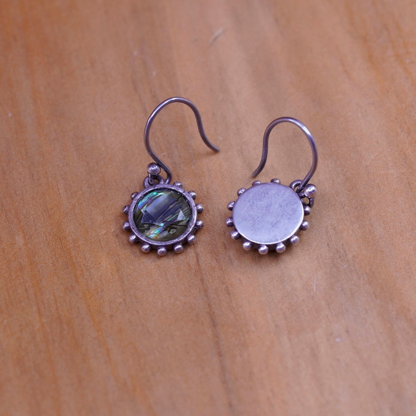 Vintage Sterling 925 silver handmade earrings with abalone glass cover beads