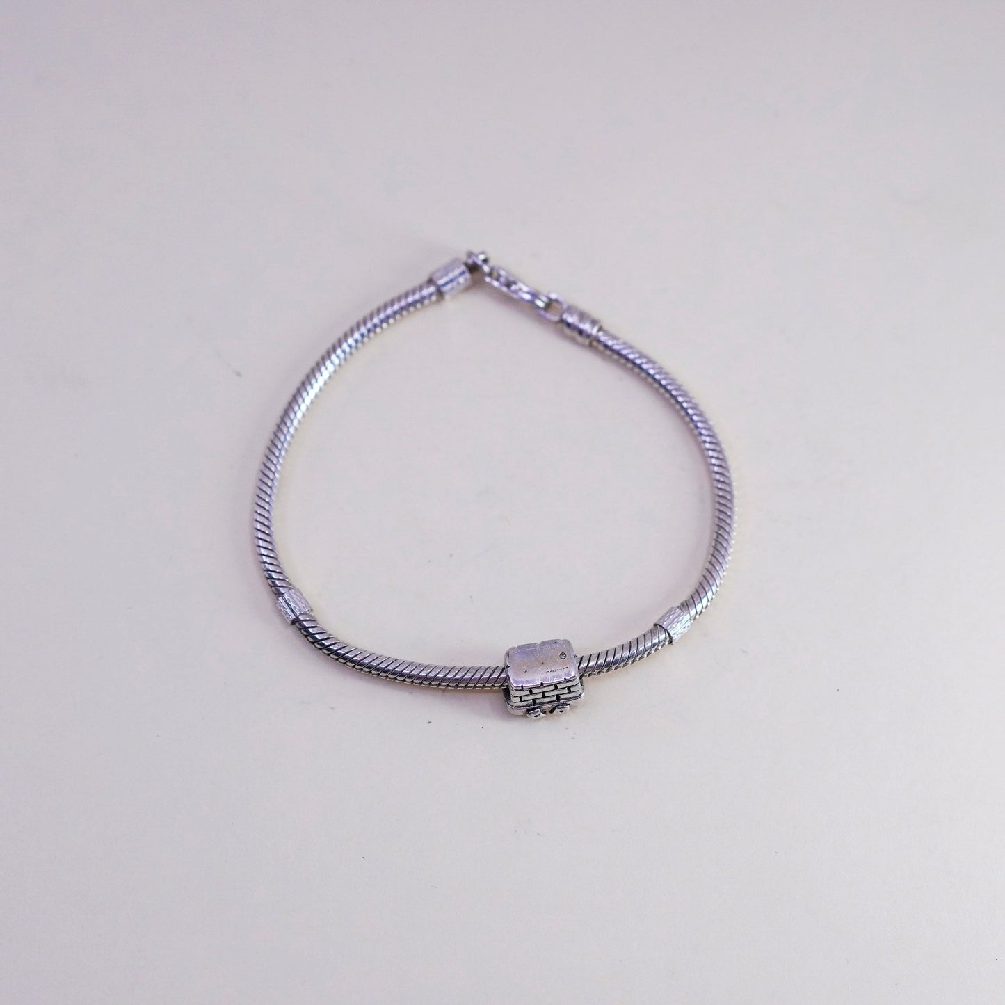 7”, Italy Sterling 925 silver bracelet, bold snake chain with basket charm