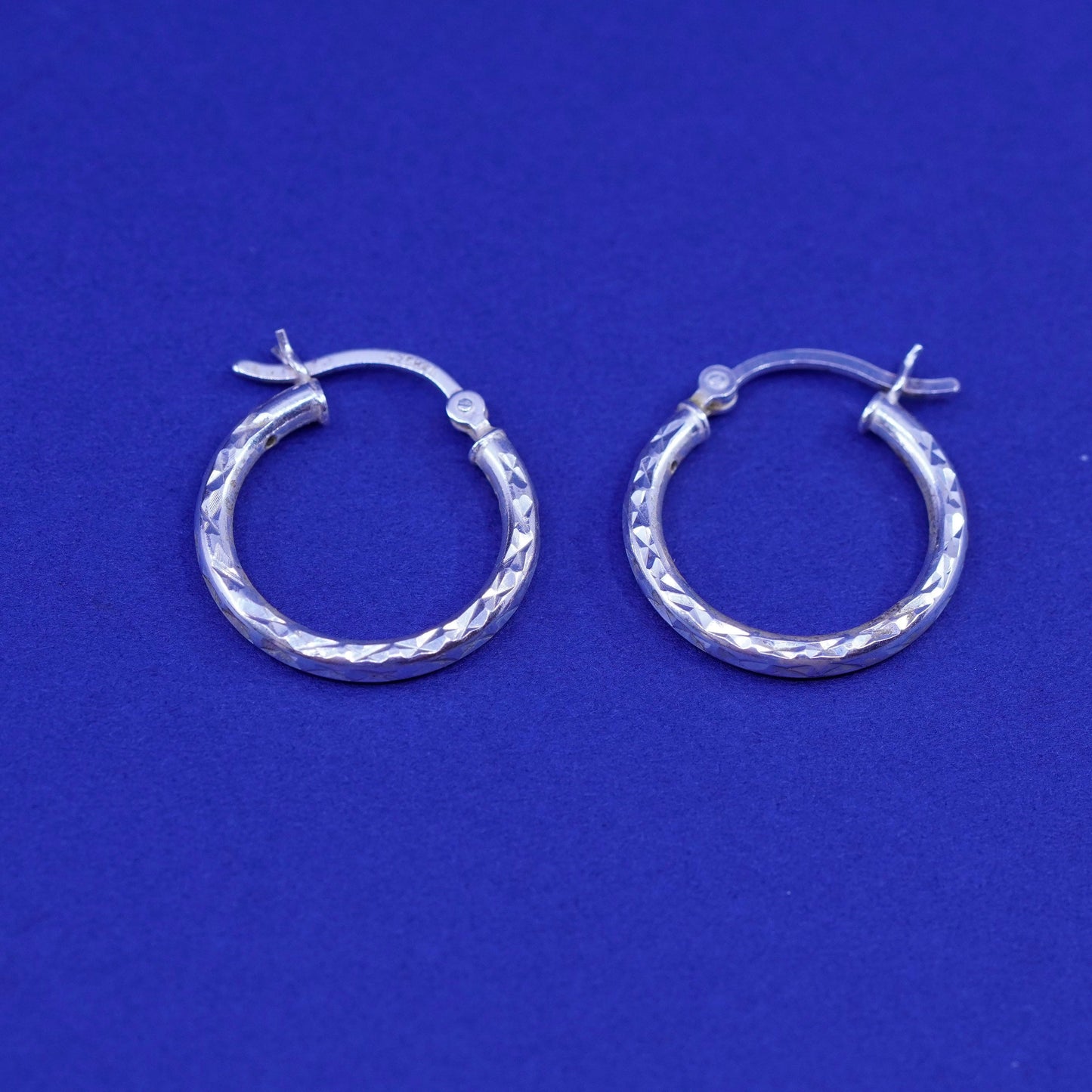 0.75”, vintage Sterling silver handmade earrings, textured 925 hoops, huggie