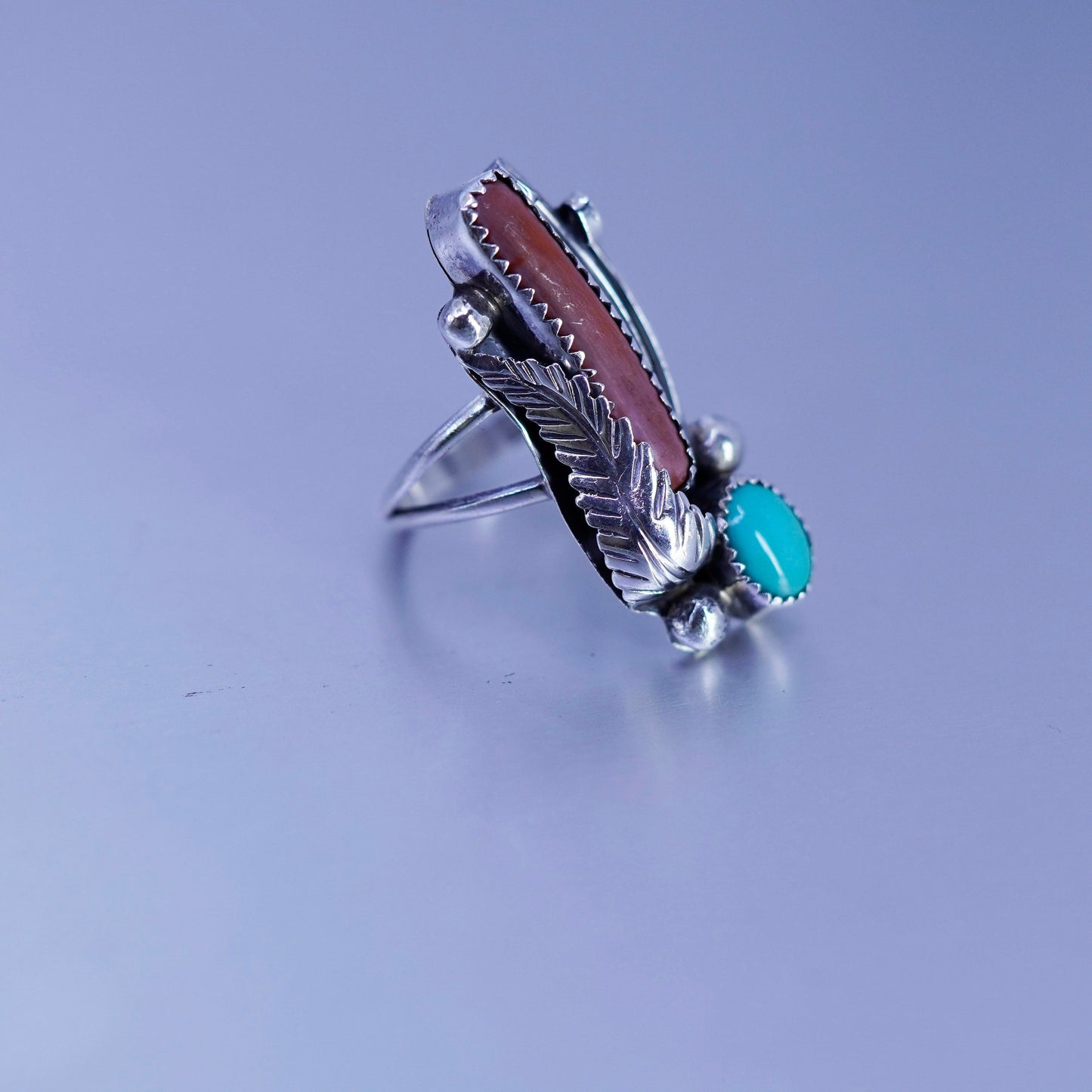 Size 6.5, Native American Navajo Robert Kelley Sterling 925 silver ring coral