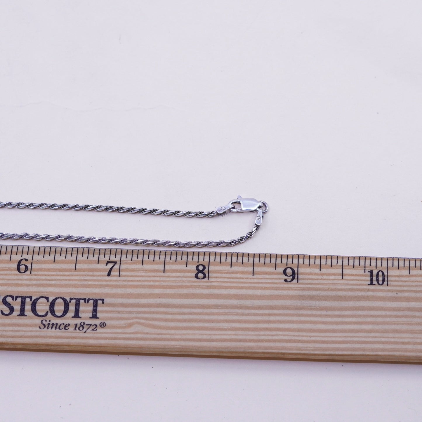 18” 1.6mm, vintage sterling silver necklace, 925 rope chain