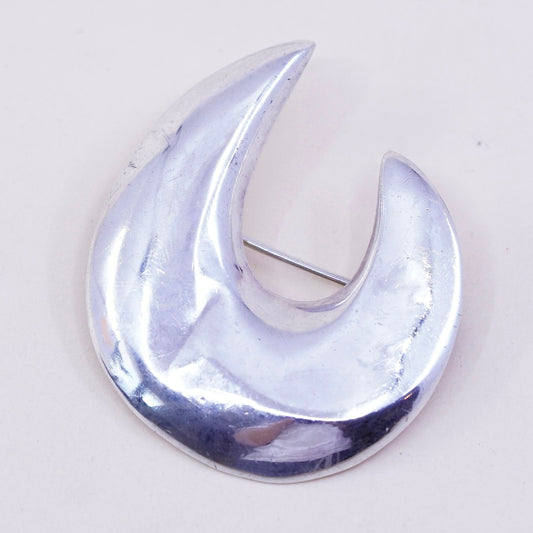 Vintage sterling 925 silver handmade brooch, minimalist, modern swirl design