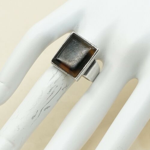 Size 8, Vintage sterling silver handmade ring, 925 silver With Regtangular agate