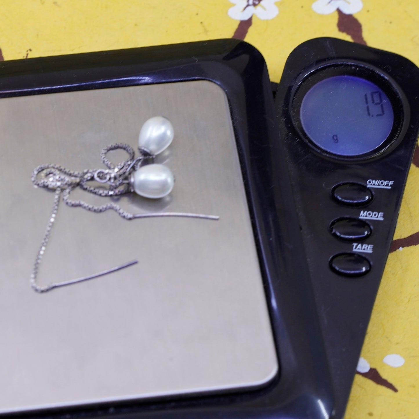 Vintage Sterling silver handmade earrings, long 925 box chain with pearl beads