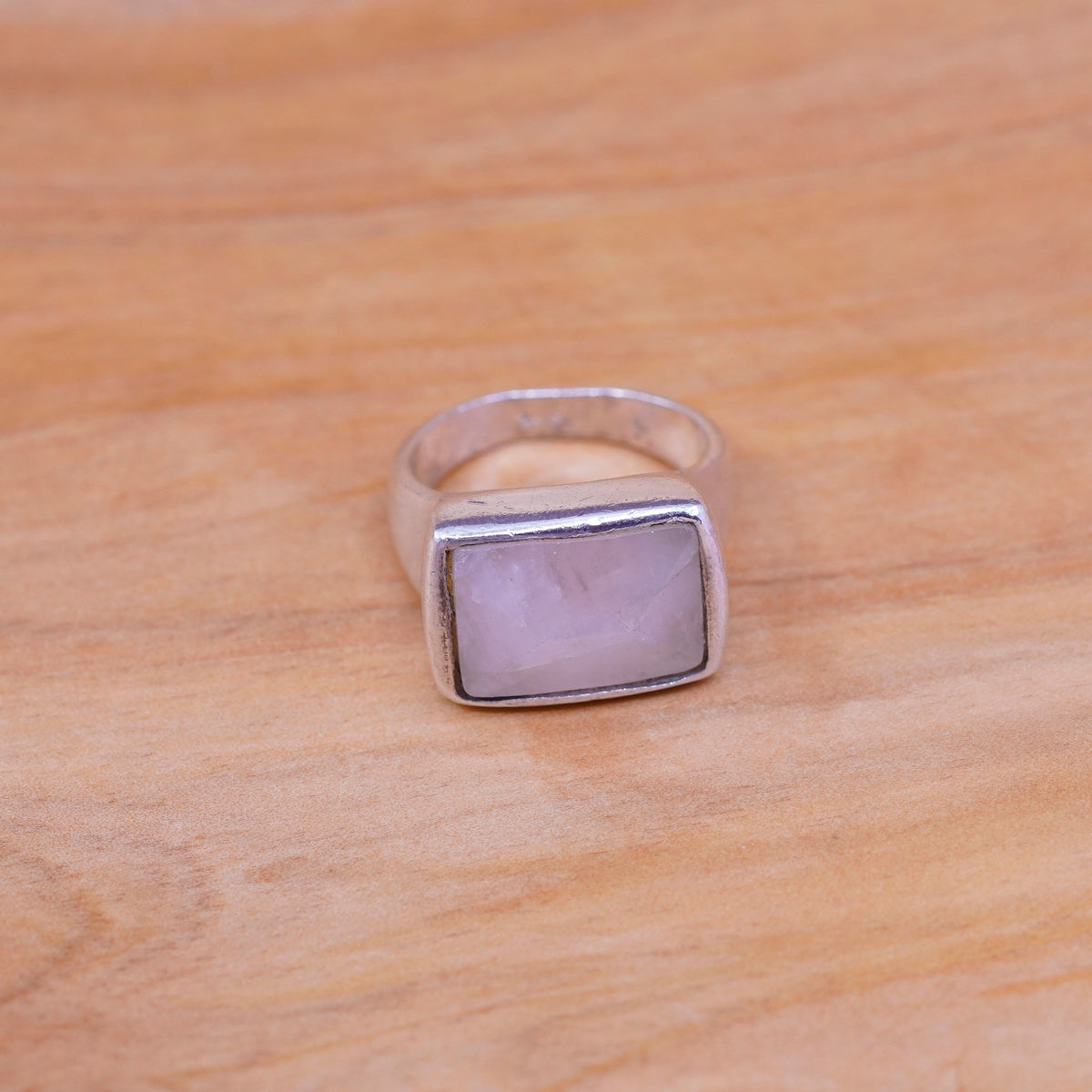 Size 7.75, vintage sterling 925 silver handmade ring with square moonstone