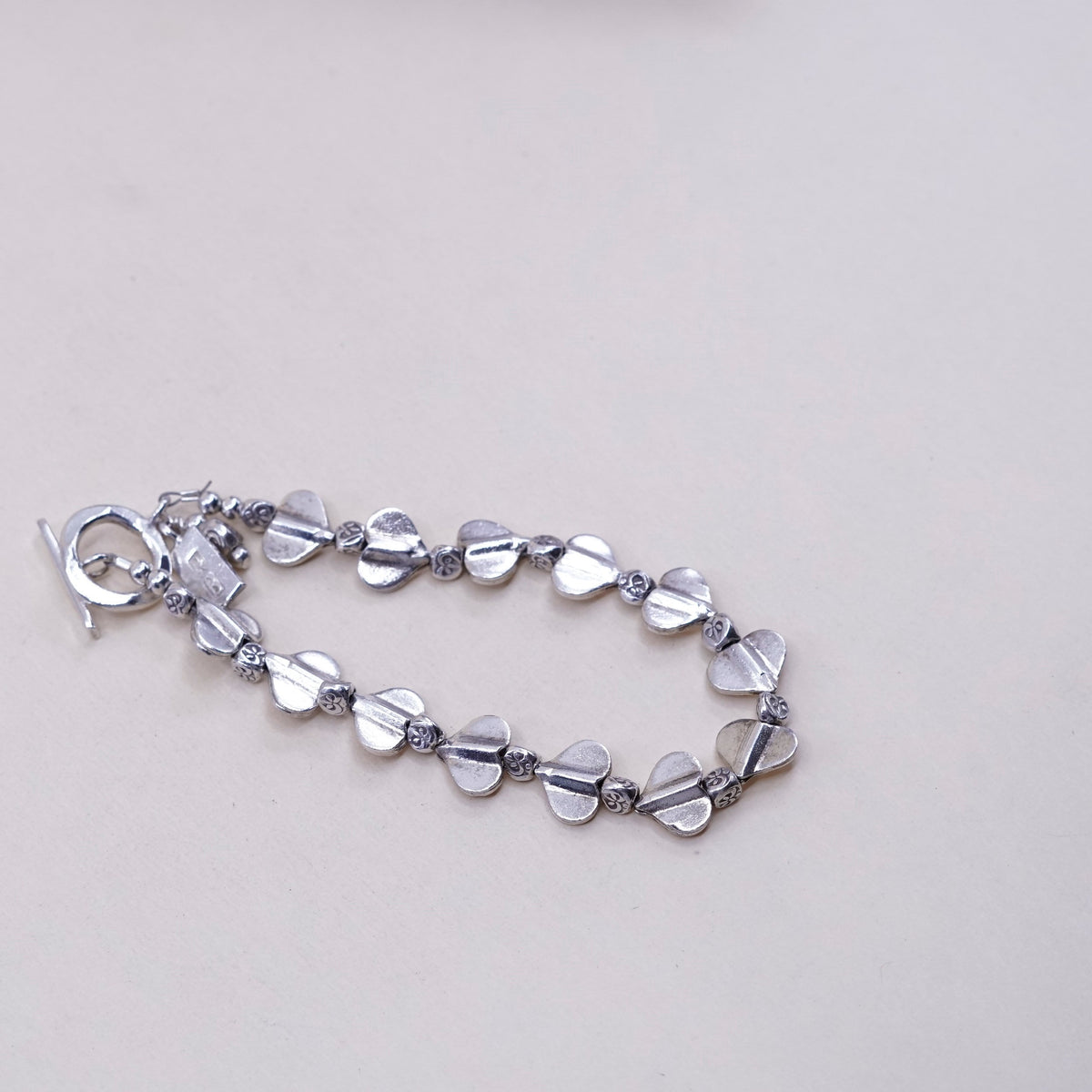 7”, Vintage Native American sterling silver bracelet, 925 heart link chain