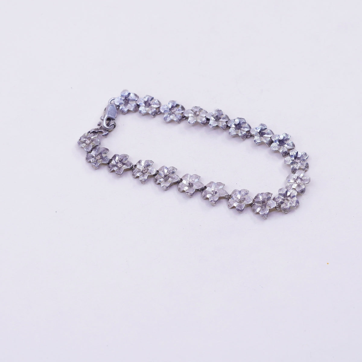 6.75”, Vintage sterling silver bracelet, 925 plumeria flowers, handmade jewelry