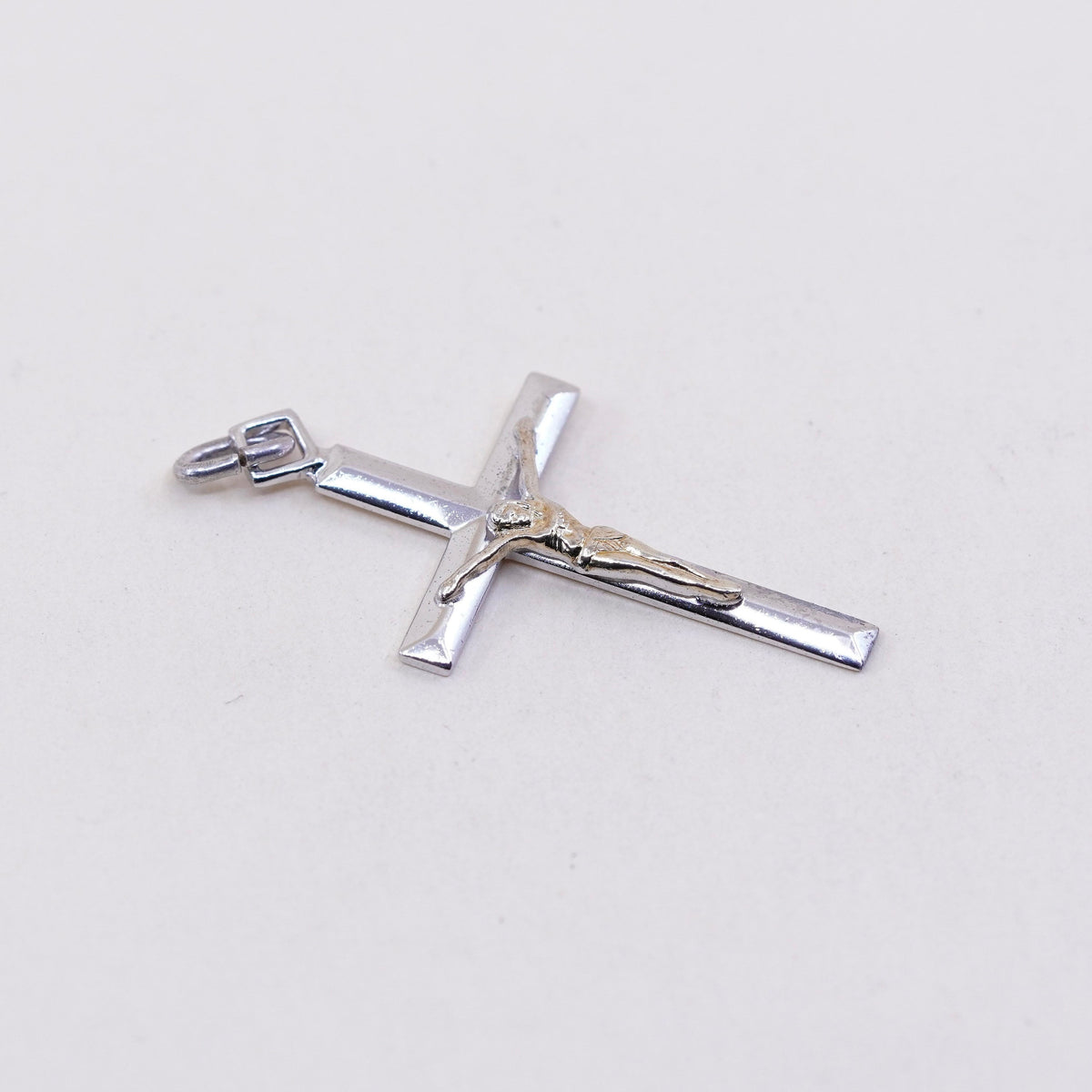 two tone sterling silver cross charm, 925 bracelet pendant, Christian, Catholic