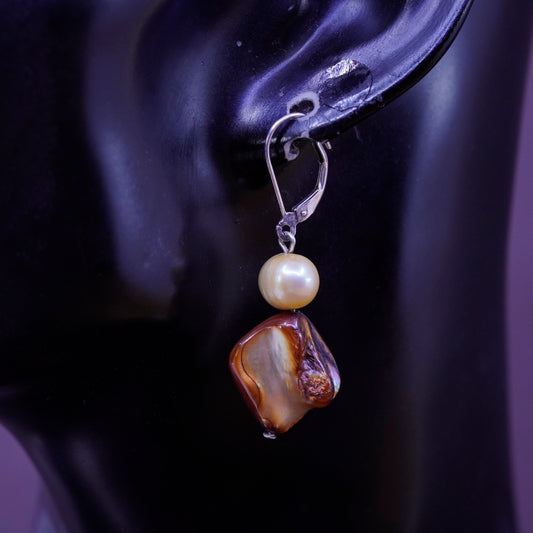 Vintage Sterling 925 silver handmade earrings with pearl abalone