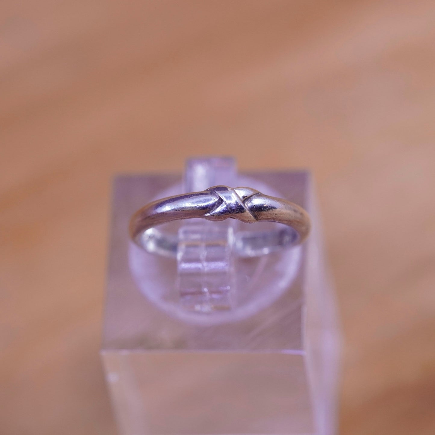 Size 3, vintage Sterling silver prayer ring, 925 open band with cross