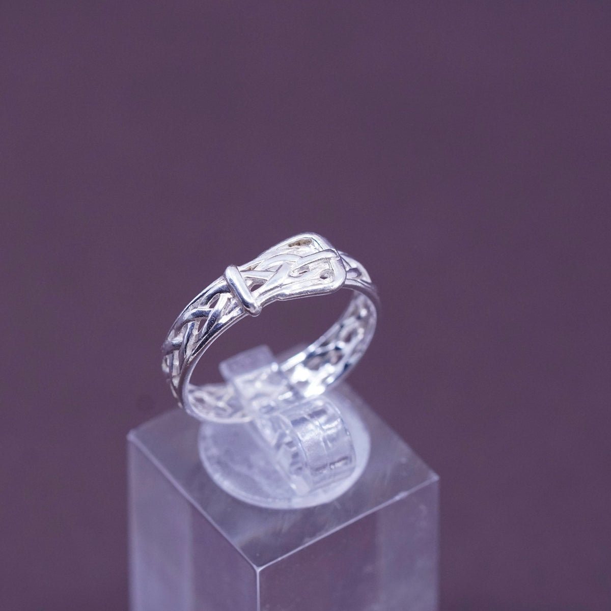 Size 8.25, vintage Sterling silver handmade belt ring, 925 filigree band