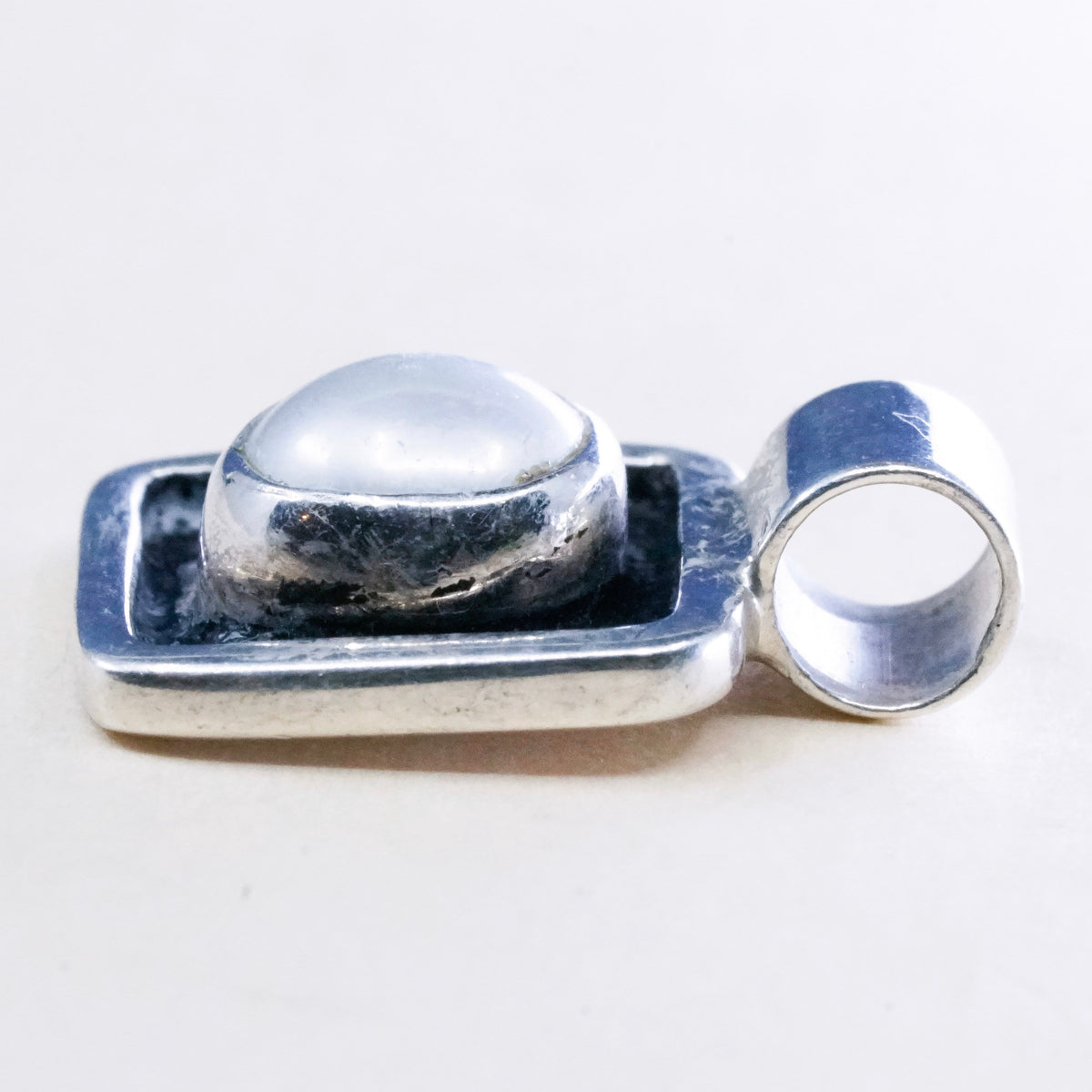 Vintage Mika handmade sterling 925 silver Square pendant with pearl