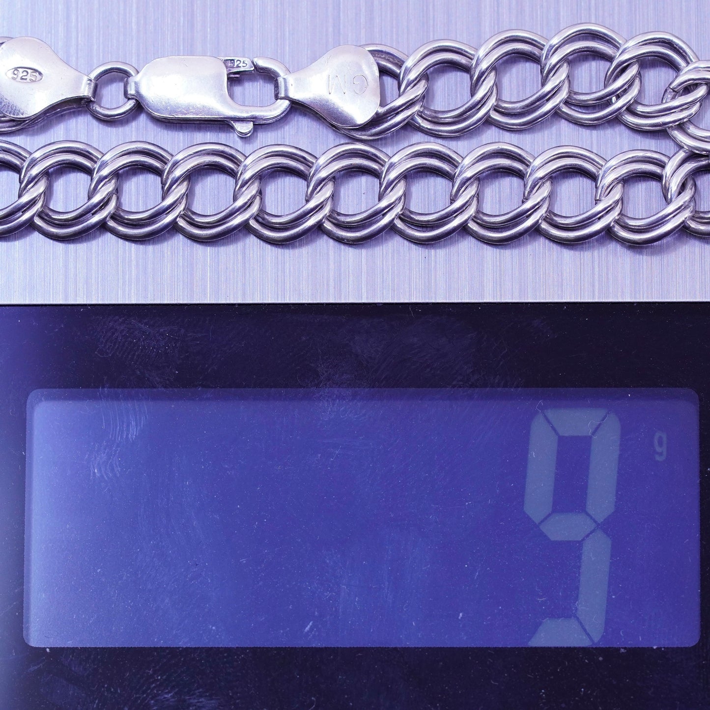 6”, 8mm, Vintage sterling silver double curb bracelet, 925 chain