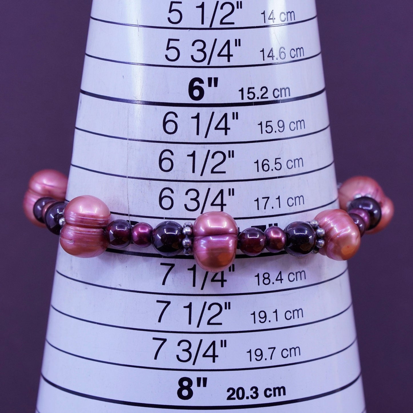 7”, Carolyn Pollack Sterling silver handmade bracelet, 925 chain pearl garnet