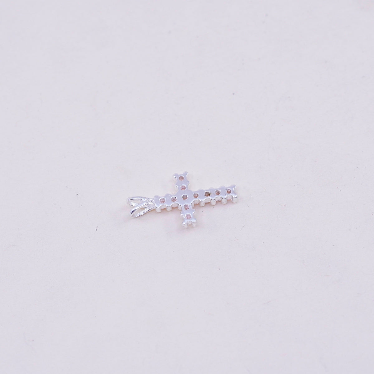 Vintage sterling silver pendant, 925 cross handmade charm with pink cz